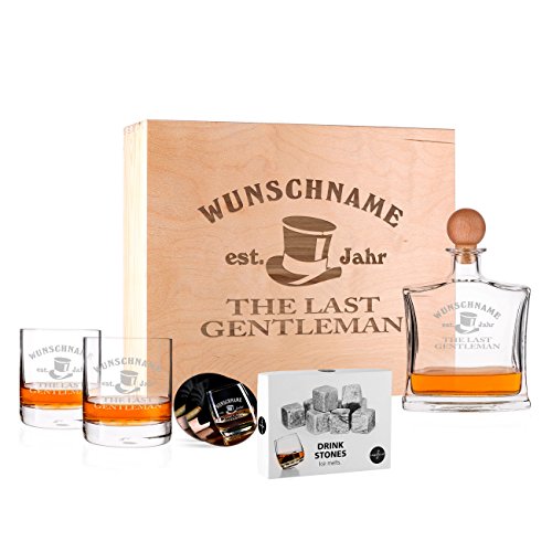 Herz & Heim® Whisky Geschenkset mit gravierten Gläsern, Untersetzer, Karaffe und Whiskysteinen in einzigartiger Geschenkverpackung von Herz & Heim