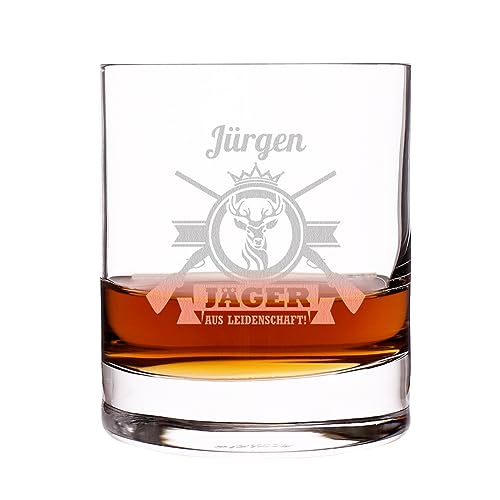 Herz & Heim® Whisky Glas mit Gratis Gravur des Namen und Hobby-Motiv Jäger von Herz & Heim