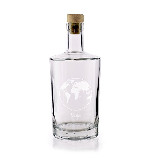 Herz & Heim® Whisky Karaffe Cognac Karaffe mit Gravur einer Weltkugel und Ihrem Wunschnamen von Herz & Heim