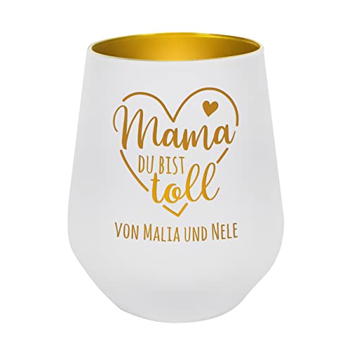 Herz & Heim® Windlicht graviert/mit Personalisierung/Muttertagsgeschenk/Motivauswahl Mama du bist toll! von Herz & Heim