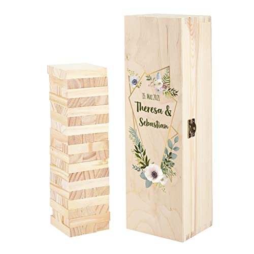 Herz & Heim® ausgefallenes Gästebuch für Hochzeit Wackelturm - personalisierte Geschenkverpackung Blumen von Herz & Heim