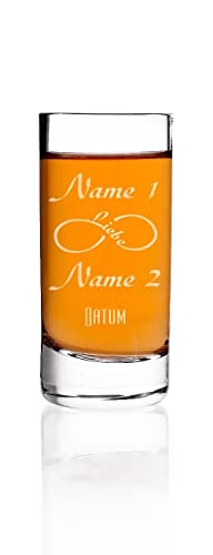 Herz & Heim® edles Schnapsglas zur Hochzeit mit Gravur der Namen des Paares - Gastgeschenk u. Hochzeitsgeschenk (endless Love) von Herz & Heim