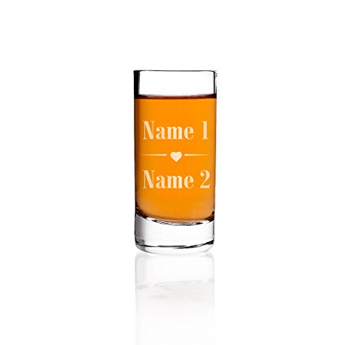 Herz & Heim® edles Schnapsglas zur Hochzeit mit Gravur der Namen des Paares - Gastgeschenk u. Hochzeitsgeschenk (kleines Herz) von Herz & Heim