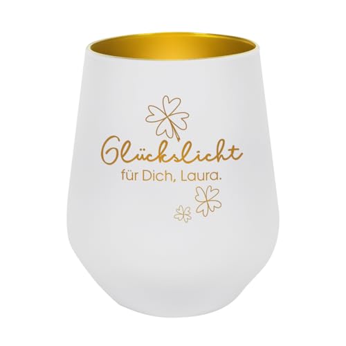 Herz & Heim® graviertes Windlicht mit Aufschrift Glückslicht und Wunschtext/Geschenkidee (Express) von Herz & Heim