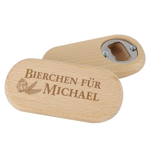 Herz & Heim® handlicher Flaschenöffner mit personalisierter Gravur aus Holz (Bierchen) von Herz & Heim