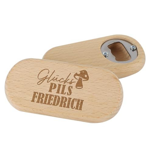 Herz & Heim® handlicher Flaschenöffner mit personalisierter Gravur aus Holz (Glücks PILS) von Herz & Heim
