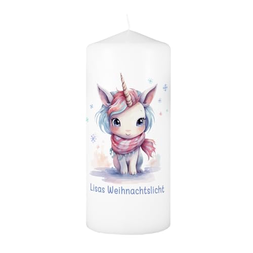 Herz & Heim® schöne Stumpenkerze mit Personalisierung zu Weihnachten (Einhorn) von Herz & Heim