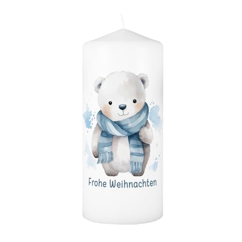 Herz & Heim® schöne Stumpenkerze mit Personalisierung zu Weihnachten (Eisbär) von Herz & Heim