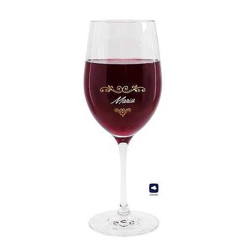 Herz & Heim® schönes Geschenk für die Frau Weinglas mit Personalisierung zu Weihnachten oder zum Geburtstag goldenes Ornament mit Bögen von Herz & Heim