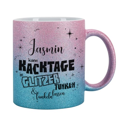 Tasse mit Glitzer personalisiert Keramik 300 ml (Pink-Blau, Kacktage) von Herz & Heim