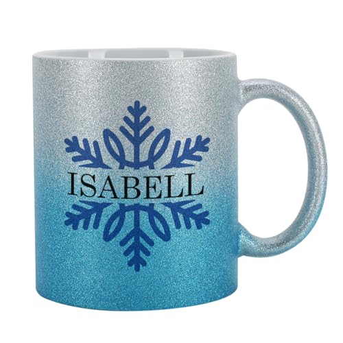Tasse mit Glitzer personalisiert Keramik 300 ml (Silber-Blau, Weihnachten) von Herz & Heim