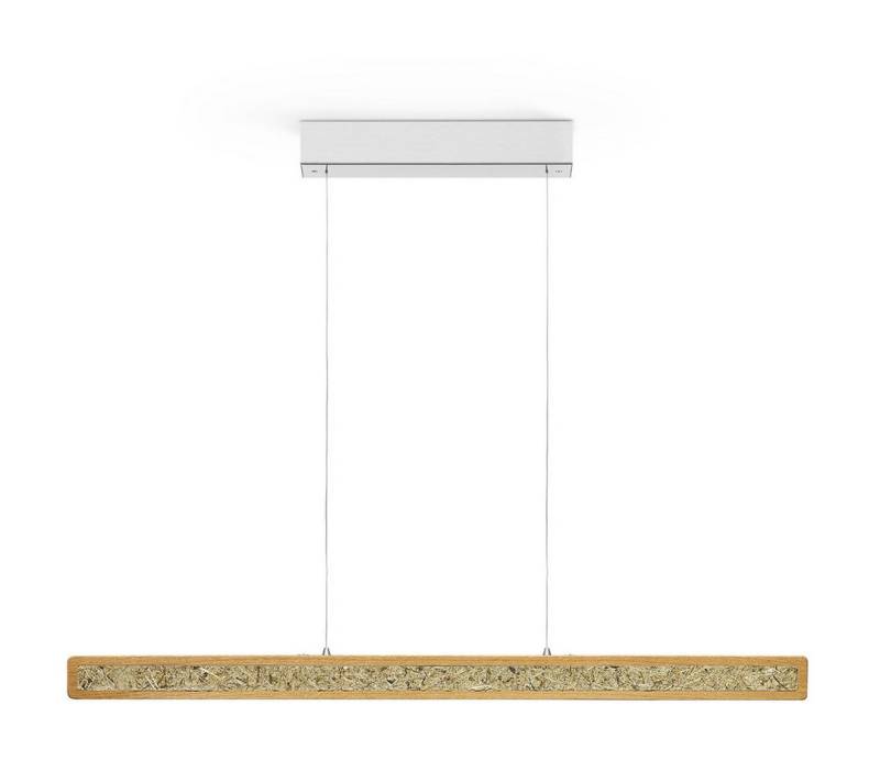 HerzBlut LED-Hängeleuchte Karl H Holz mit Alwiesenheuapplikation, Alu LED-Leiste Acryl satiniert von HerzBlut