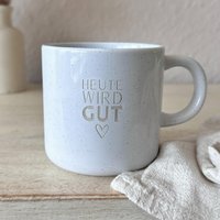 Gravierte Hochglanz-Keramiktasse "Heute Wird Gut" - Aus Steinzeug Mit Gesprenkelter Oberfläche | Shiny von HerzHolzPapier