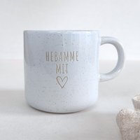 Personalisierte Steinzeug Tasse "Hebamme Mit Herz" Gravur Hochglänzender Und Gesprenkelter Oberfläche | Shiny von HerzHolzPapier
