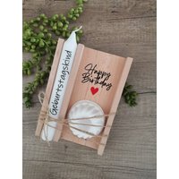 Geburtstags Geschenk Kerze Spruch Geburtstagskind Raysin Kerzenhalter Gugelhupfform Set Klötzchen von Herzallerliiiebst