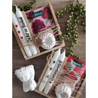 Kerzen Geschenk Set Kerzenhalter Raysin Klötzchen Holz Badeschaum Deko Valentinstag Muttertag Geburtstag Freunde Erzieher Kindergarten Danke von Herzallerliiiebst