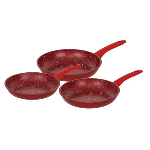Herzberg, HG04807-RED, Antihaft-Pfannenset, ergonomische Silikongriffe, ohne PFOA, hervorragende Wärmespeicherung, 3 Stück,Rouge von Herzberg