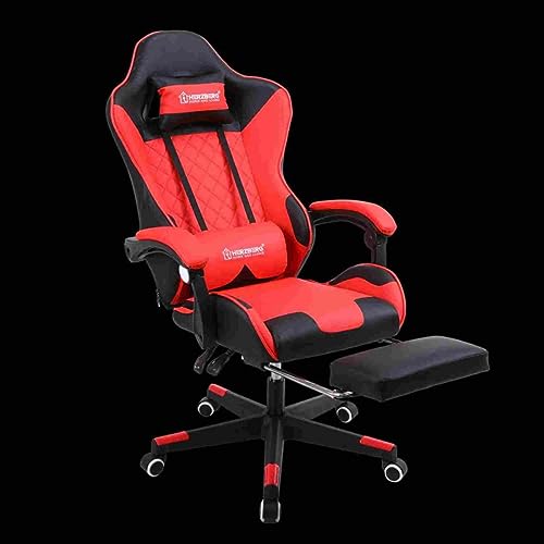 Herzberg, HG8081-RED Büro-und Gaming-Stuhl, PVC-Leder, verstellbar, gepolstert, mit Nackenkissen und Lendenwirbelstütze, 360 Grad drehbar, maximale Traglast: 120 kg, Rot, L von Herzberg