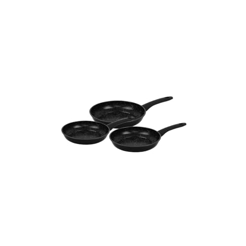 Herzberg,HG04746-BLK, Antihaft-Pfannenset, ergonomische Silikongriffe, PFOA-frei, hervorragende Wärmespeicherung, 3-teilig, Schwarz von Herzberg