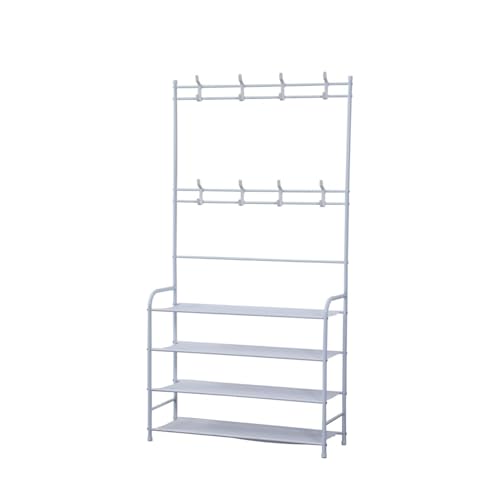 Herzberg HG03374, Garderobenständer mit Schuhregal, Aufbewahrungsorganisator mit 4 Ebenen, 8 robuste Haken, einfach zu montieren, langlebig, ideal zur Platzoptimierung. von Herzberg