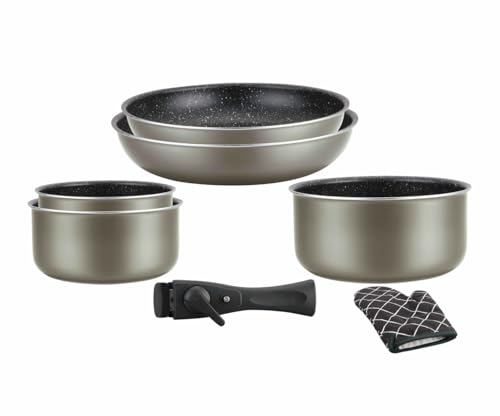 Herzberg HG8053 BLK Kochgeschirr, Set bestehend aus 3 Induktionstöpfen und 2 Allherd-Pfannen in verschiedenen Größen und 1 Topfhandschuh, Marmor-Antihaftbeschichtung, Abnehmbare Griffe, Kupfer Herzberg HG8053 BLK Kochgeschirr, Set bestehend aus 3 Induktionstöpfen und 2 Allherd-Pfannen in verschiedenen Größen und 1 Topfhandschuh, Marmor-Antihaftbeschichtung, Abnehmbare Griffe, Kupfer von Herzberg