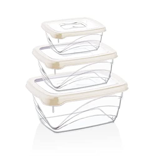 Herzberg HGL771-IVO Vorratsdosen HG-L771: 3-teilige extra Tiefe Bio-Saver-Elfenbein-Box-Set, Ceramic von Herzberg