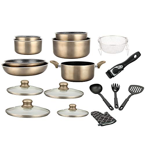 Herzberg - Kochtopfset - 17-teiliges Induktions-Topf- und Pfannenset - Geschmiedetes Aluminium mit Marmorbeschichtung - Abnehmbarer Griff - Antihaft - Alle Herdarten - Inkl. Handschuh - Kupfer Herzberg - Kochtopfset - 17-teiliges Induktions-Topf- und Pfannenset - Geschmiedetes Aluminium mit Marmorbeschichtung - Abnehmbarer Griff - Antihaft - Alle Herdarten - Inkl. Handschuh - Kupfer von Herzberg