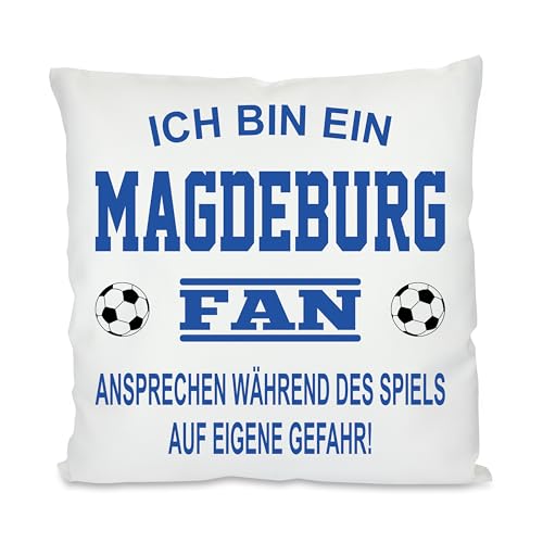 Fussball Kissen | Ich bin ein Magdeburg Fan - Ansprechen während des Spiels auf eigene Gefahr | Dekokissen für Fußballfans | Hülle und Füllung | 40cm x 40cm | mit Wunschtext auf der Rückseite Fussball Kissen | Ich bin ein Magdeburg Fan - Ansprechen während des Spiels auf eigene Gefahr | Dekokissen für Fußballfans | Hülle und Füllung | 40cm x 40cm | mit Wunschtext auf der Rückseite von Herzbotschaft