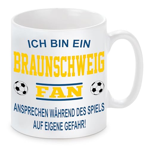 Fussball Tasse | Ich bin ein Braunschweig Fan - Ansprechen während des Spiels auf eigene Gefahr | Keramiktasse für Fußballfans | Spülmaschinenfest | hochwertiger Druck von Herzbotschaft
