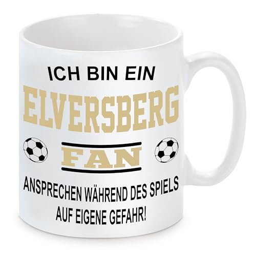 Fussball Tasse | Ich bin ein Elversberg Fan - Ansprechen während des Spiels auf eigene Gefahr | Keramiktasse für Fußballfans | Spülmaschinenfest | mit Wunschtext auf der Rückseite von Herzbotschaft