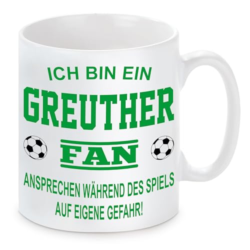 Fussball Tasse | Ich bin ein Greuther Fan - Ansprechen während des Spiels auf eigene Gefahr | Keramiktasse für Fußballfans | Spülmaschinenfest | hochwertiger Druck von Herzbotschaft