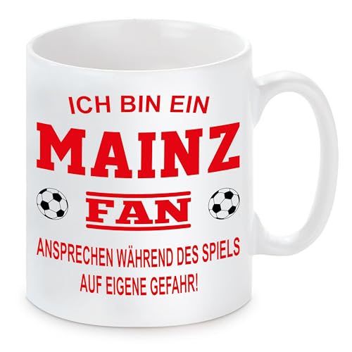 Fussball Tasse | Ich bin ein Mainz Fan - Ansprechen während des Spiels auf eigene Gefahr | Keramiktasse für Fußballfans | Spülmaschinenfest | hochwertiger Druck von Herzbotschaft