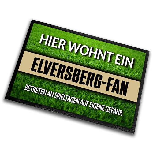 Fußmatte Rasenoptik für Fußball Fans | Hier wohnt ein Elversberg Fan - Betreten an Spieltagen auf eigene Gefahr! | Türmatte mit Spruch | 60x40cm | für innen und außen | Vorleger für Haustür / Flur von Herzbotschaft