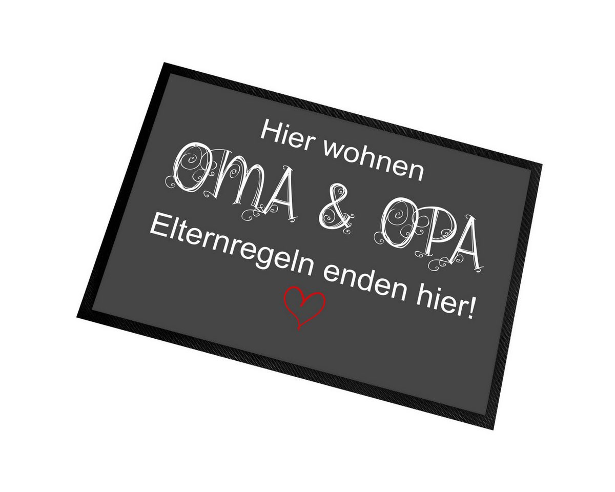 Fußmatte Türmatte Schmutzfangmatte mit Spruch Hier wohnen OMA & OPA, Herzbotschaft, rechteckig, 40 x 60 cm, 2 mm hoch, bei 40 °C waschbar von Herzbotschaft