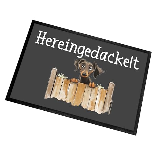 Fußmatte | Türmatte mit Spruch | 60x40cm | Hereingedackelt | für innen und außen | Vorleger für die Haustür/Flur | Geschenk zur ersten Wohnung | Einweihung | Made in Germany von Herzbotschaft