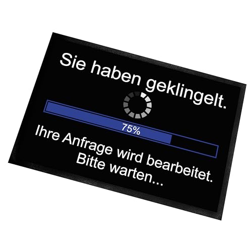 Fußmatte | Türmatte mit Spruch | 60x40cm | Sie haben geklingelt. Ihre Anfrage wird bearbeitet. Bitte warten... | für innen und außen | Vorleger für die Haustür / Flur | Geschenk zur ersten Wohnung von Herzbotschaft