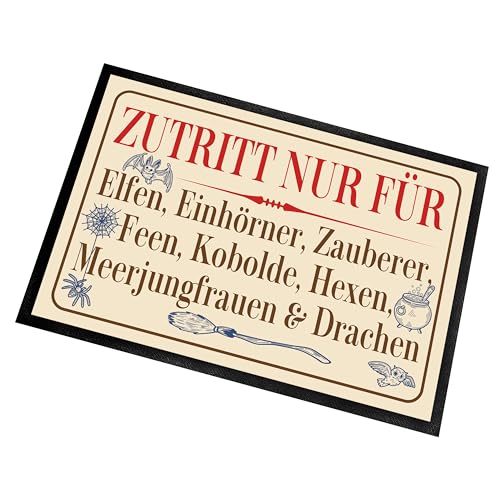 Fußmatte | Türmatte mit Spruch | 60x40cm | Zutritt nur für Elfen, Einhörner, Zauberer, Feen, Kobolde, Hexen, Meerjungfrauen & Drachen | für innen und außen | Vorleger für die Haustür / Flur Fußmatte | Türmatte mit Spruch | 60x40cm | Zutritt nur für Elfen, Einhörner, Zauberer, Feen, Kobolde, Hexen, Meerjungfrauen & Drachen | für innen und außen | Vorleger für die Haustür / Flur von Herzbotschaft
