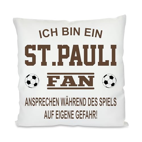 Herzbotschaft Fussball Kissen | Ich Bin EIN St. Pauli Fan - Ansprechen während des Spiels auf eigene Gefahr | Dekokissen für Fußballfans | Hülle und Füllung | 40cm x 40cm | versteckter Reisverschluss Herzbotschaft Fussball Kissen | Ich Bin EIN St. Pauli Fan - Ansprechen während des Spiels auf eigene Gefahr | Dekokissen für Fußballfans | Hülle und Füllung | 40cm x 40cm | versteckter Reisverschluss von Herzbotschaft