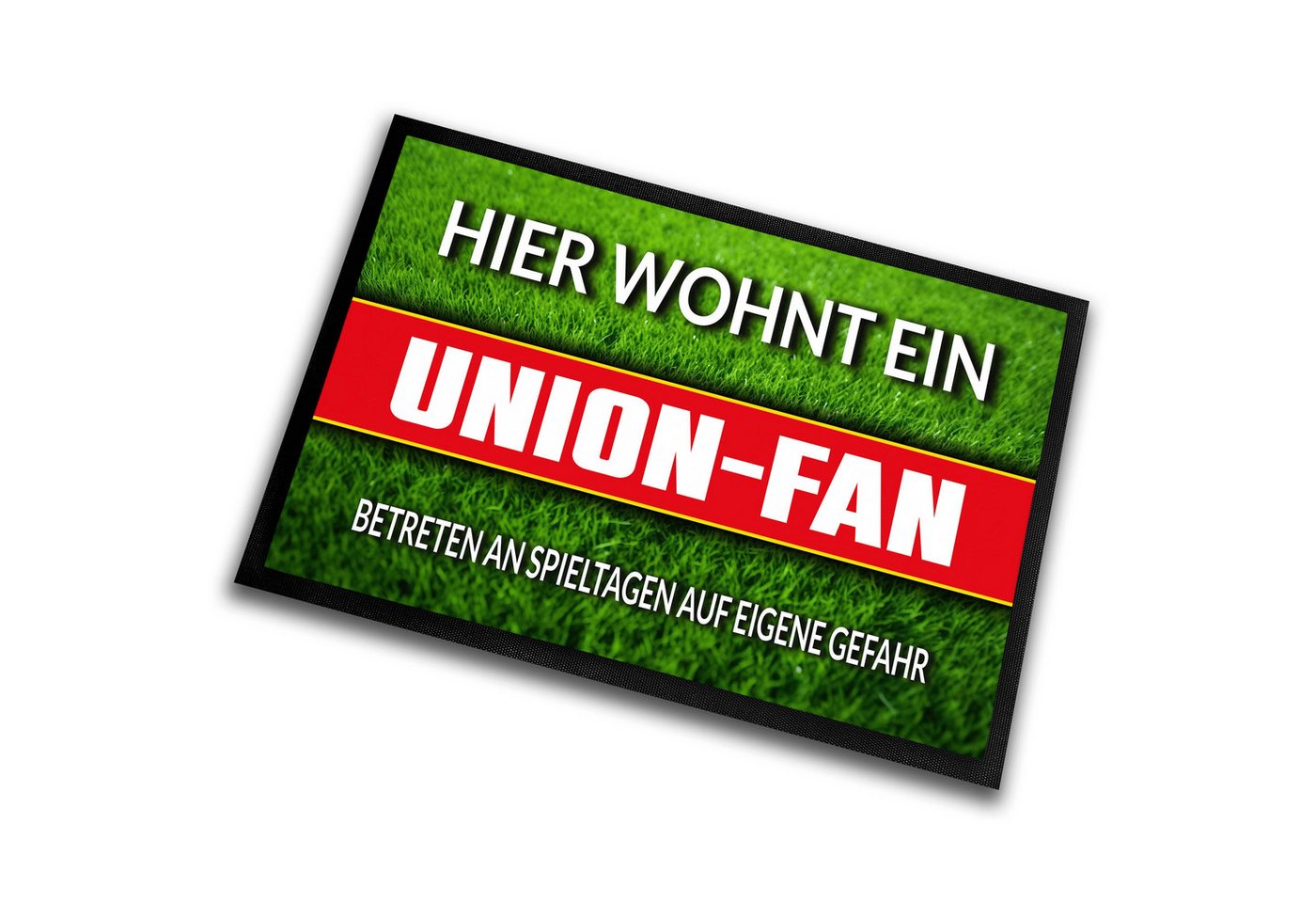 Herzbotschaft Fußmatte Hier wohnt ein Union Fan - Betreten an Spieltagen auf eigene Gefahr!, Rasenoptik Türmatte für Fußballfans, 60x40cm, für innen und außen Herzbotschaft Fußmatte Hier wohnt ein Union Fan - Betreten an Spieltagen auf eigene Gefahr!, Rasenoptik Türmatte für Fußballfans, 60x40cm, für innen und außen von Herzbotschaft