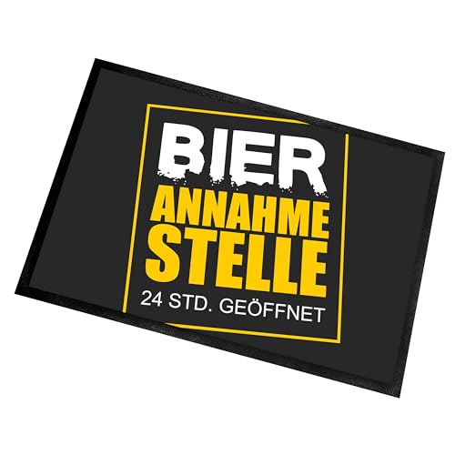 Herzbotschaft Fußmatte | Türmatte mit Spruch | 60x40cm | Bier Annahmestelle 24 Std. geöffnet | für innen und außen | Vorleger für die Haustür/Flur | Geschenk zur ersten Wohnung | Einweihung von Herzbotschaft