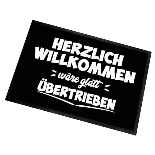 Herzbotschaft Fußmatte | Türmatte mit Spruch | 60x40cm | Herzlich Willkommen wäre glatt übertrieben | für innen und außen | Vorleger für die Haustür/Flur | Geschenk zur ersten Wohnung | Einweihung von Herzbotschaft