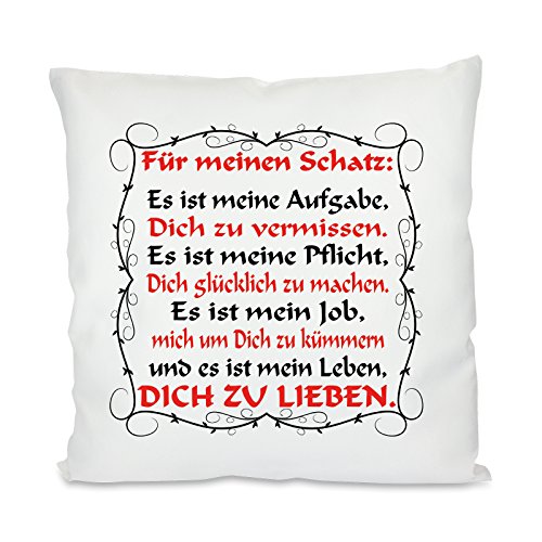 Herzbotschaft Kissen mit Motiv Modell: Es ist Mein Leben Dich zu lieben, Stoff, Weiß, 45 x 45 x 10 cm von Herzbotschaft