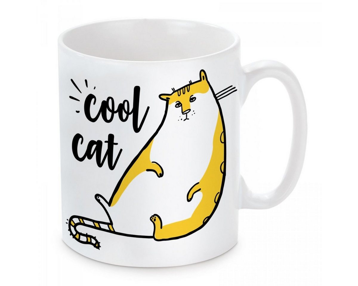 Herzbotschaft Tasse Kaffeebecher mit Motiv Cool Cat, Keramik, Kaffeetasse spülmaschinenfest und mikrowellengeeignet von Herzbotschaft