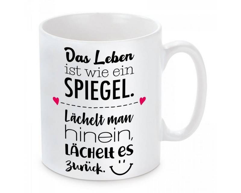 Herzbotschaft Tasse Kaffeebecher mit Motiv Das Leben ist wie ein Spiegel, Keramik, Kaffeetasse spülmaschinenfest und mikrowellengeeignet von Herzbotschaft