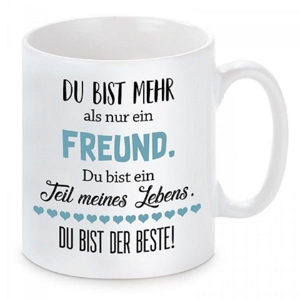 Herzbotschaft Tasse Kaffeebecher mit Motiv Du bist mehr als nur ein Freund, Keramik, Kaffeetasse spülmaschinenfest und mikrowellengeeignet von Herzbotschaft