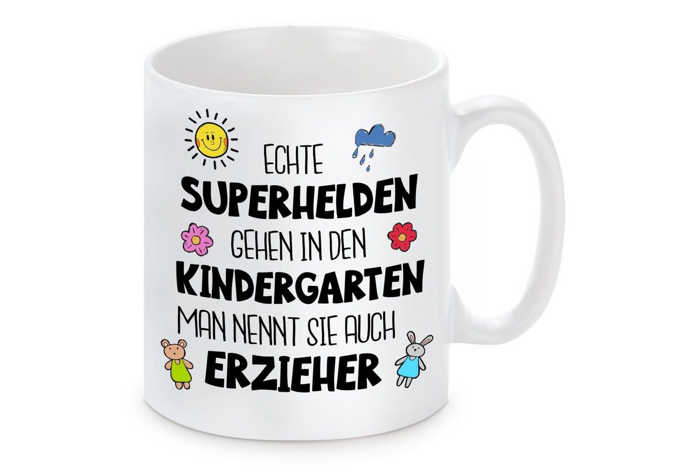 Herzbotschaft Tasse Kaffeebecher mit Motiv Echte Superhelden gehen in den Kindergarten, Keramik, Kaffeetasse spülmaschinenfest und mikrowellengeeignet von Herzbotschaft
