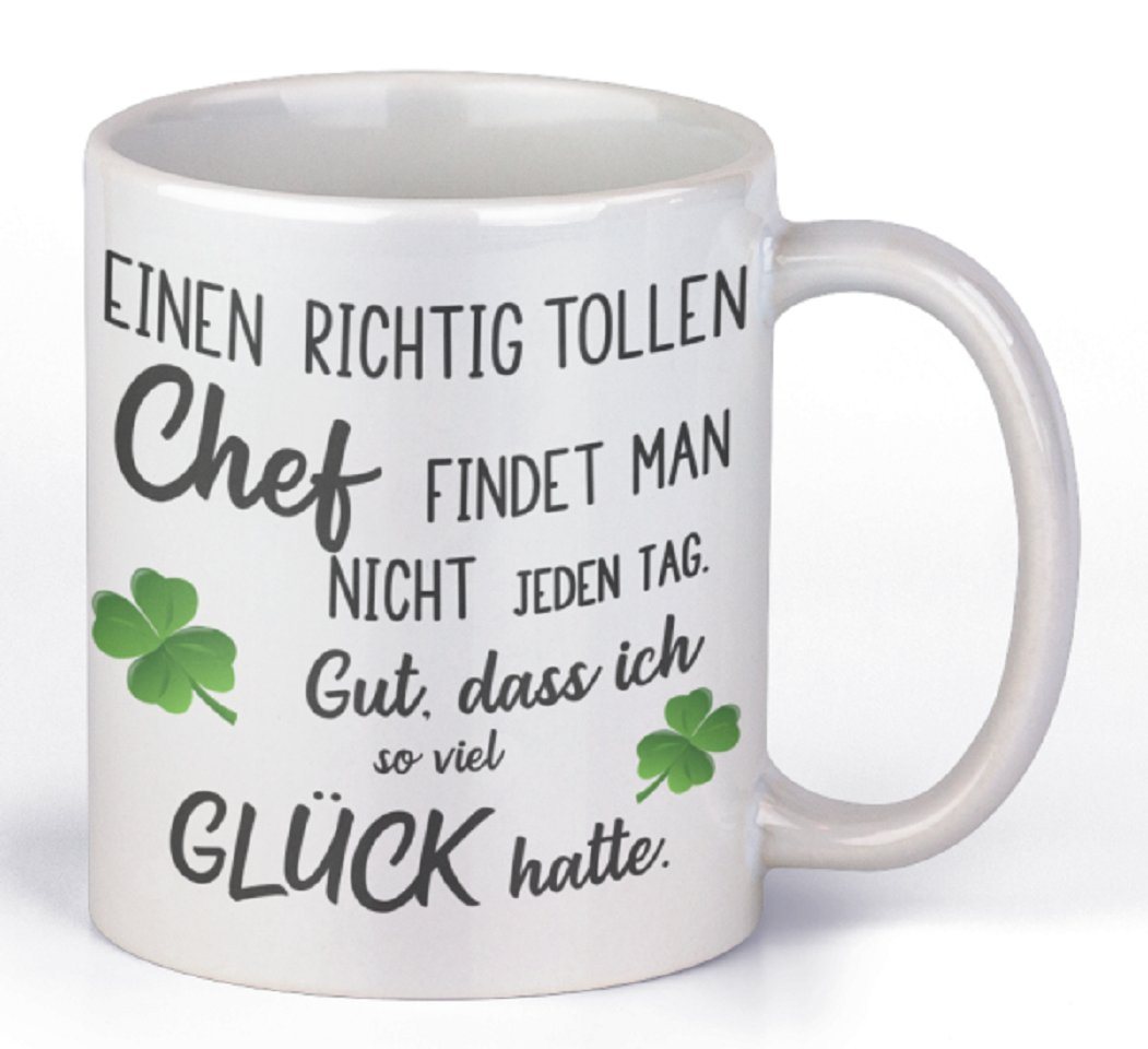 Herzbotschaft Tasse Kaffeebecher mit Motiv Einen richtig tollen Chef findet man, Keramik, Kaffeetasse spülmaschinenfest und mikrowellengeeignet von Herzbotschaft