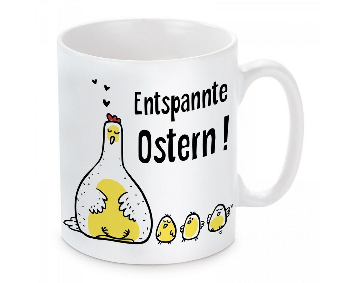 Herzbotschaft Tasse Kaffeebecher mit Motiv Entspannte Ostern, Keramik, Kaffeetasse spülmaschinenfest und mikrowellengeeignet von Herzbotschaft