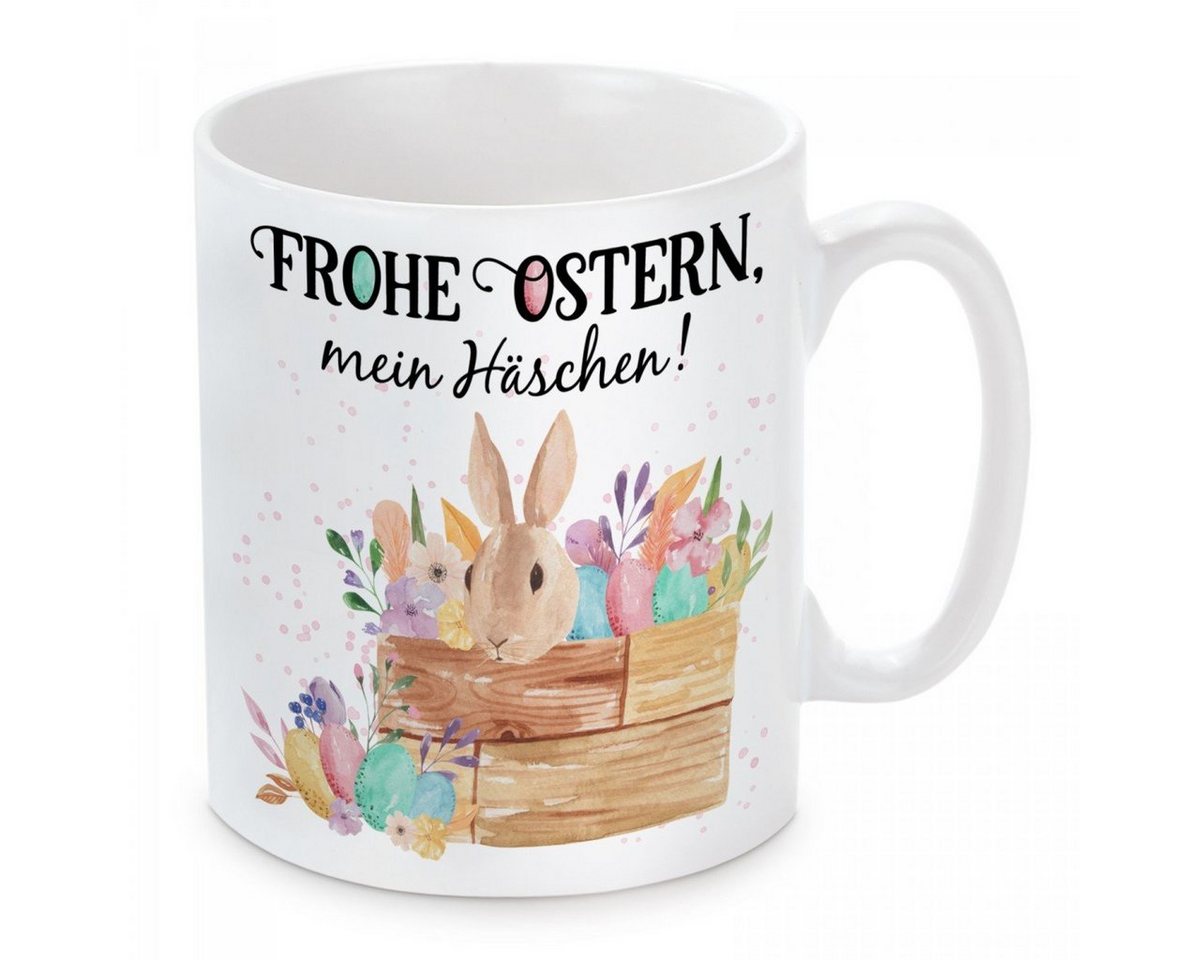 Herzbotschaft Tasse Kaffeebecher mit Motiv Frohe Ostern, mein Häschen!, Keramik, Kaffeetasse spülmaschinenfest und mikrowellengeeignet von Herzbotschaft