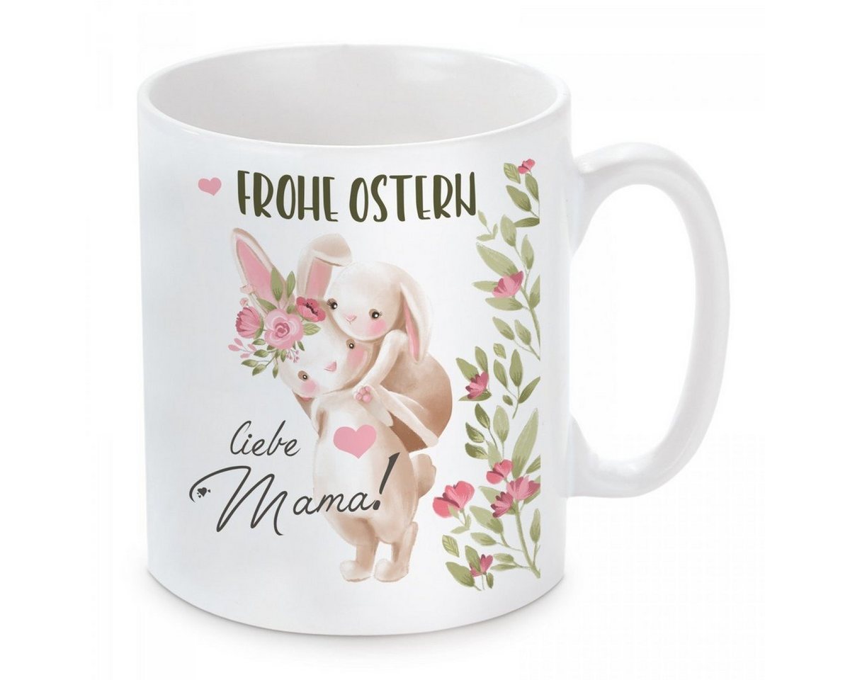 Herzbotschaft Tasse Kaffeebecher mit Motiv Frohe Ostern liebe Mama!, Keramik, Kaffeetasse spülmaschinenfest und mikrowellengeeignet von Herzbotschaft